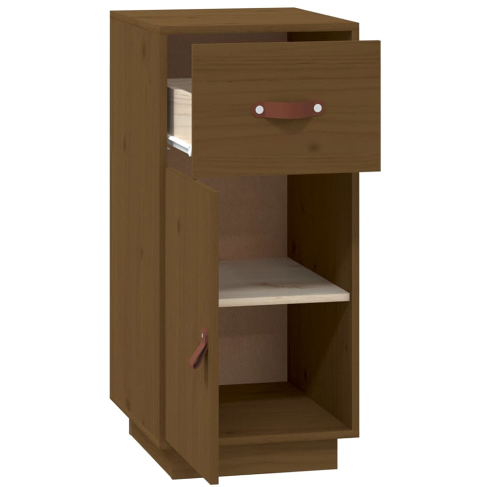 vidaXL Single Door Single Drawer Honey Brown Solid Pine Wood Sideboard Image 7