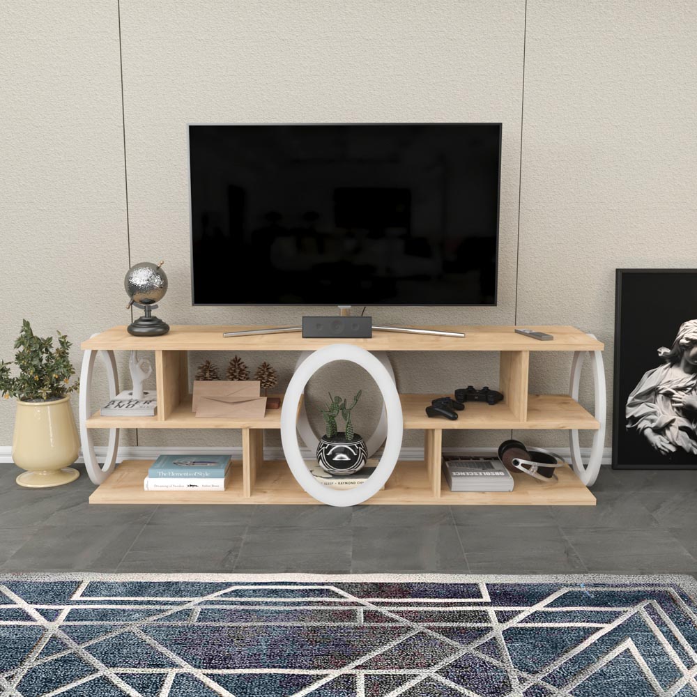 Decorotika Fale 7 Shelf Oak and White Modern TV Unit Image 5