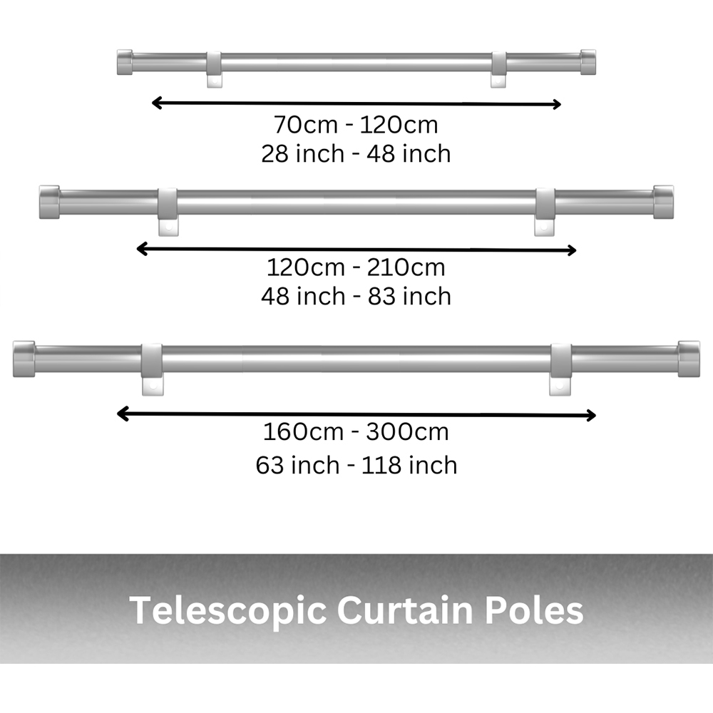 Caecus 70-120cm Extendable Metal Eyelet Painted White Crystal Curtain Pole Image 2