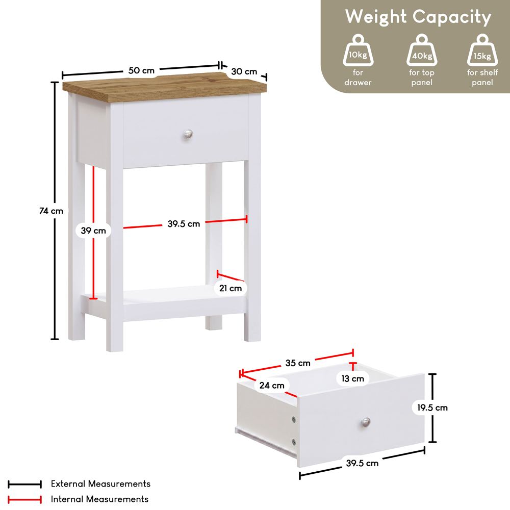 VIDA DESIGNS Arlington Single Drawer White and Oak Console Table Image 9