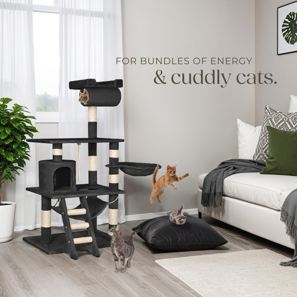 tectake Stokeley Black Cat Tree with Scratching Posts 141cm Image 8