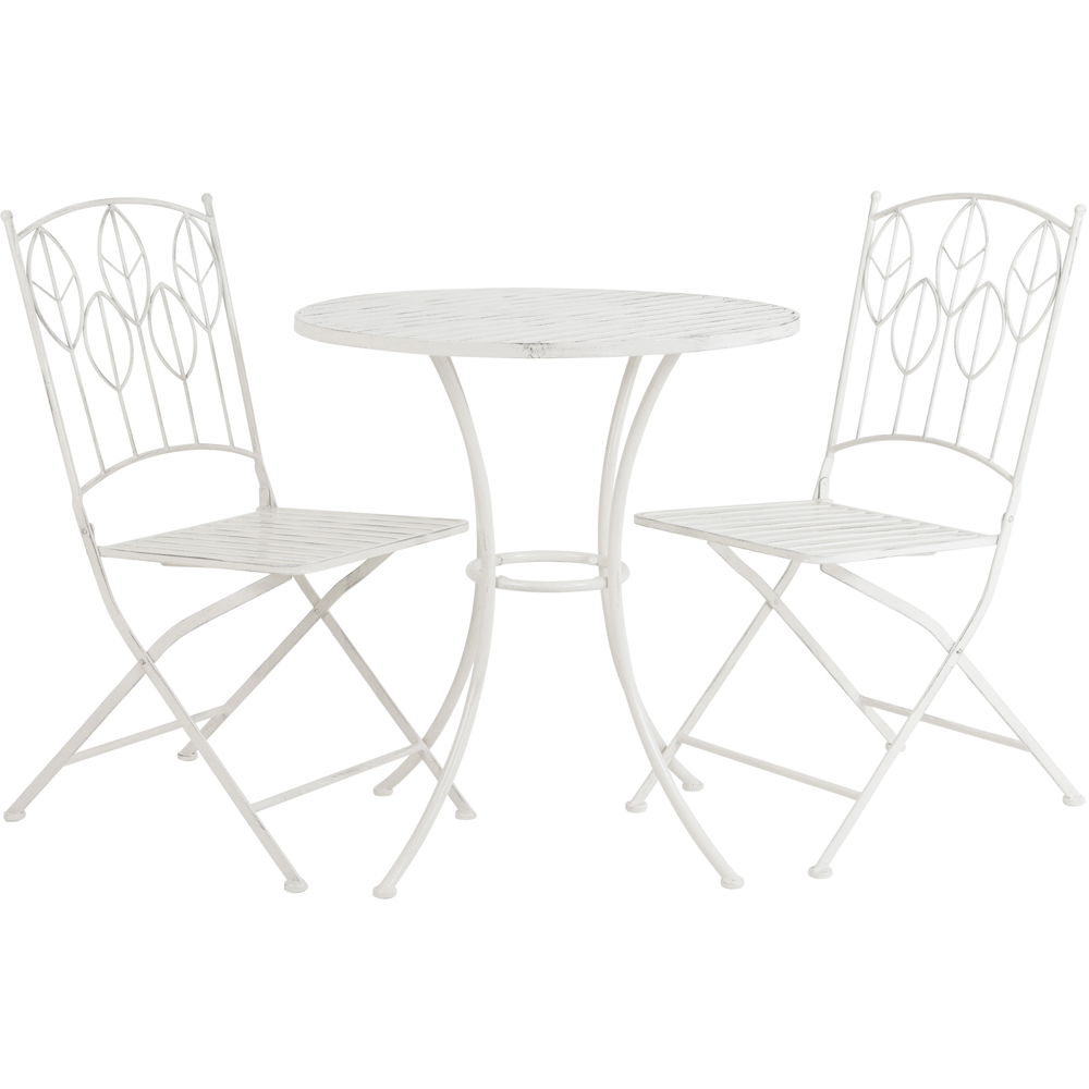 Charles Bentley 2 Seater Antique White Rustic Metal Leaf Pattern Foldable Garden Bistro Set Image 2