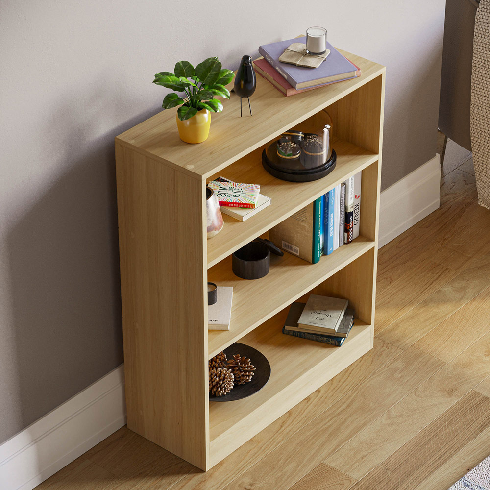 Vida Designs Cambridge 3 Shelf Oak Low Bookcase Image 4