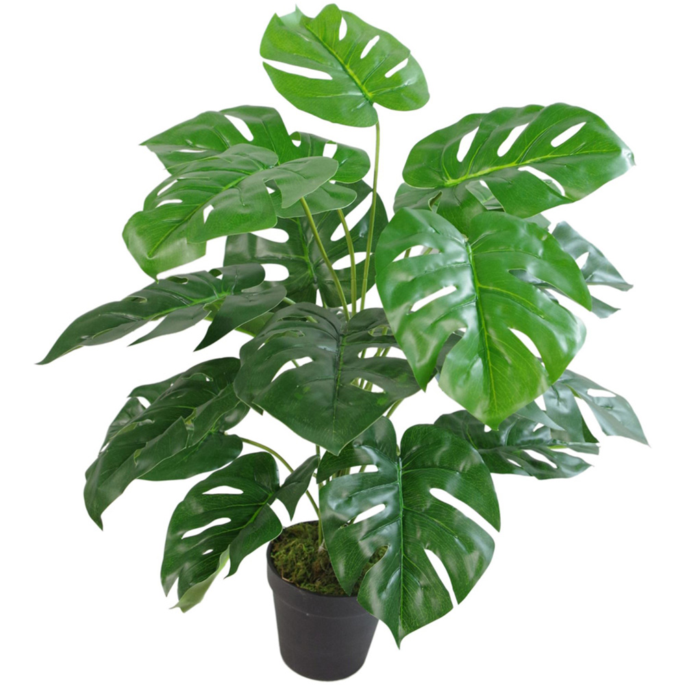 Leaf Artificial Monstera Plant in Golden Metal Planter 60cm Image 3