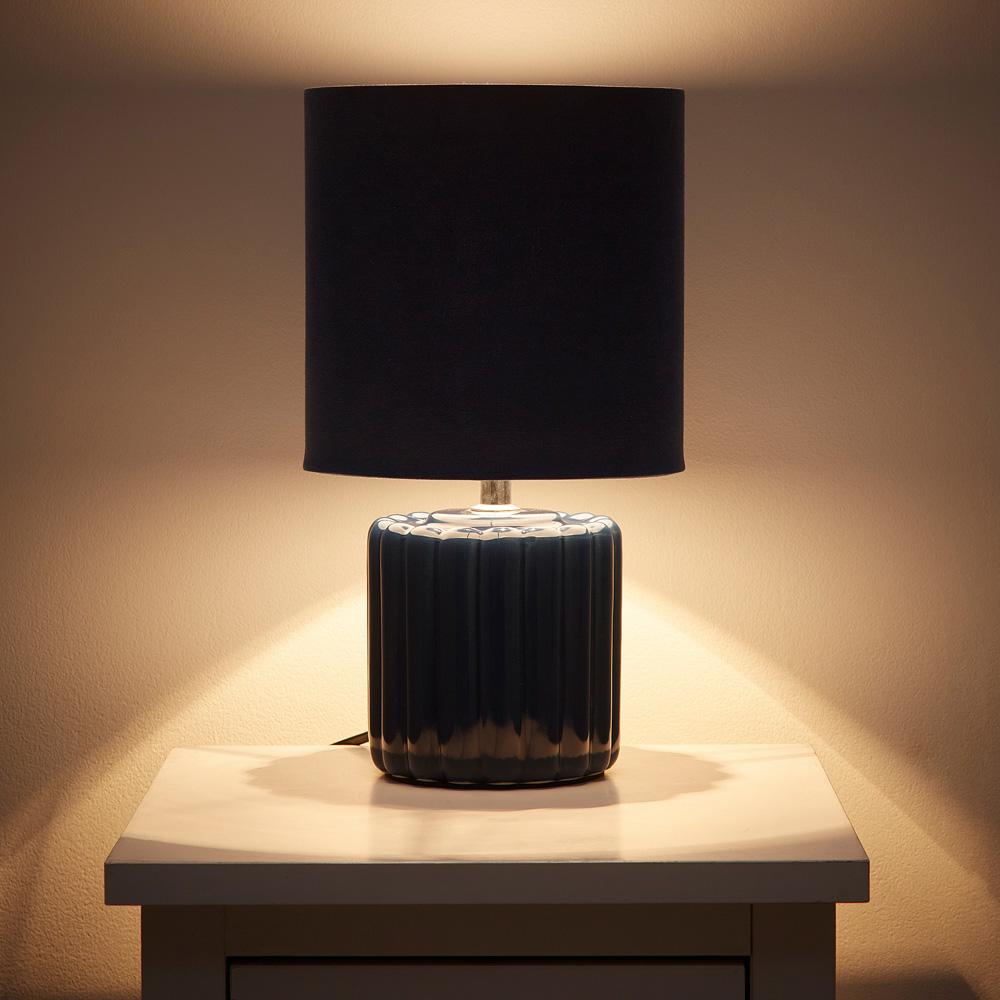 Kliving Zoe Blue Velvet Shade Ceramic Table Lamp Image 3