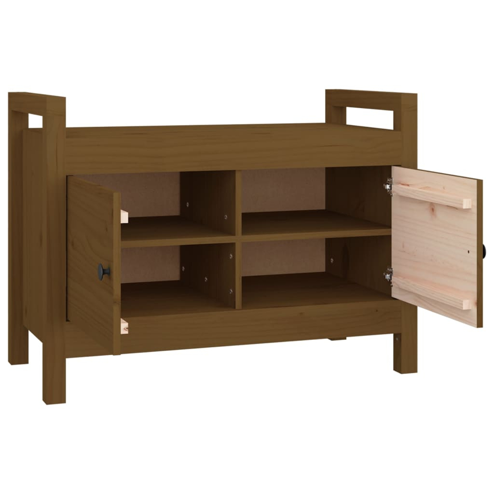 vidaXL 2 Door Honey Brown Solid Wood Pine Hall Bench Image 4
