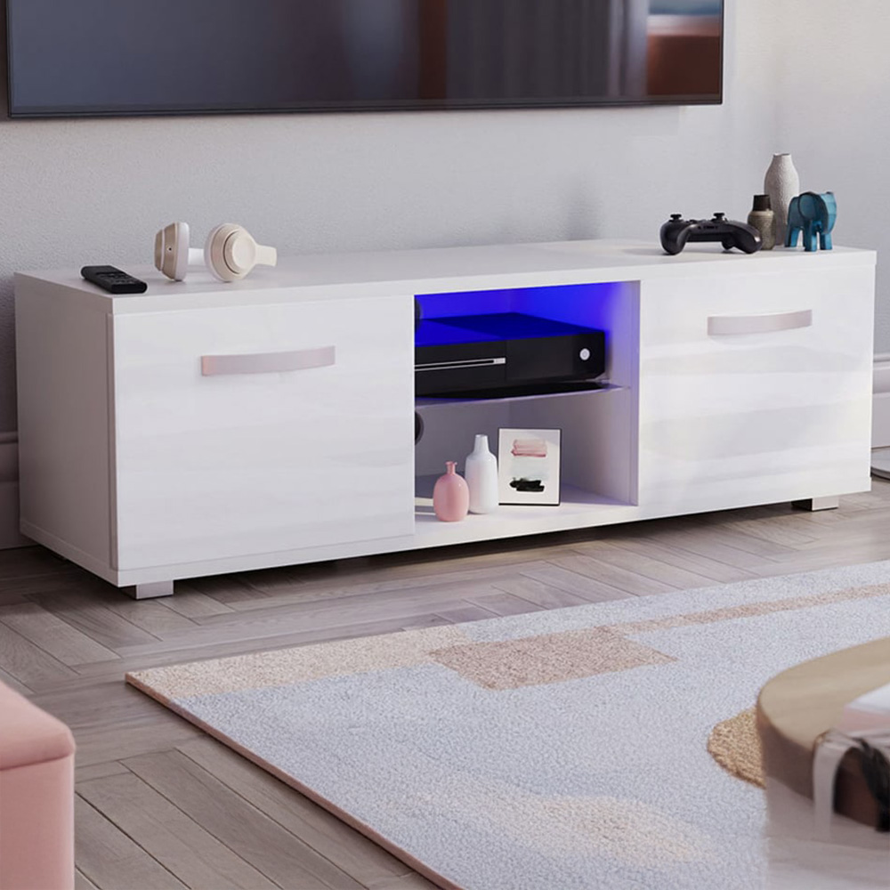Vida Designs Cosmo 2 Door 2 Shelf White Small TV Unit with LED Image 1