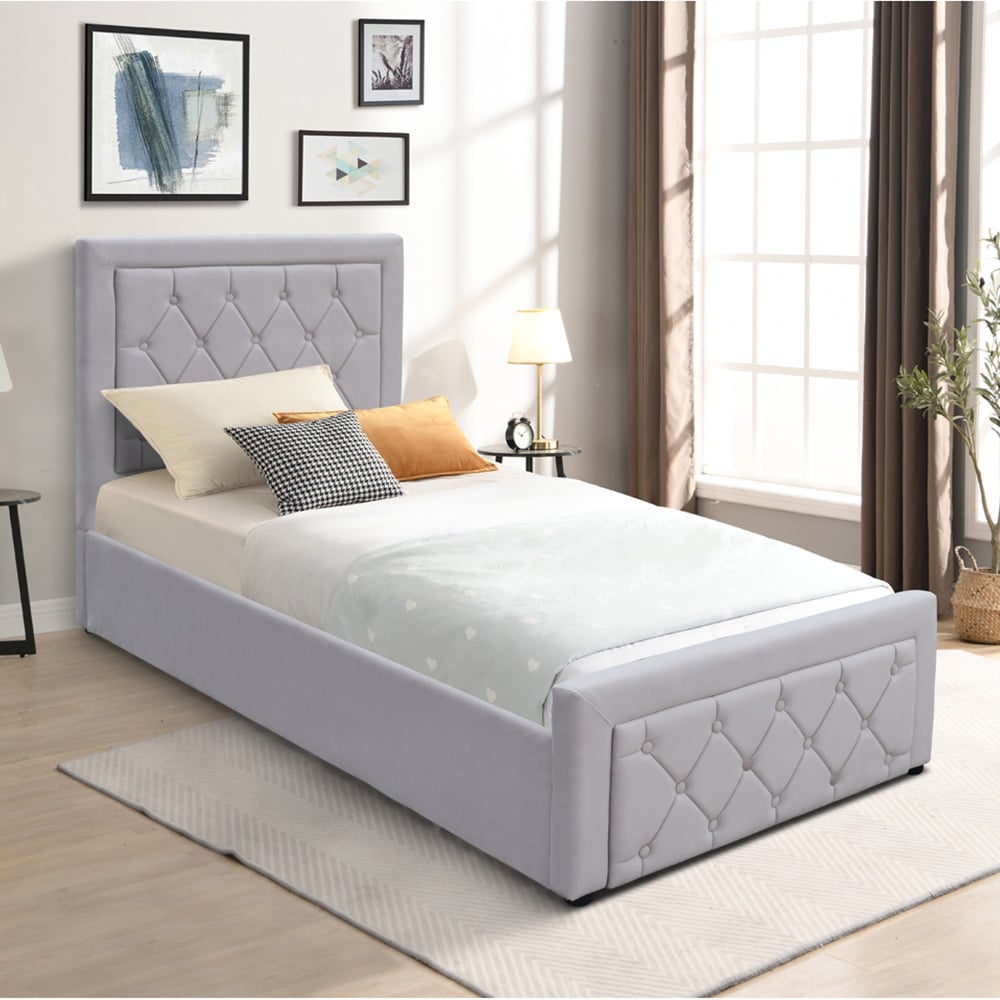 Kosy Koala Single Grey Velvet Tufted Gaslift Ottoman Bed Image 7