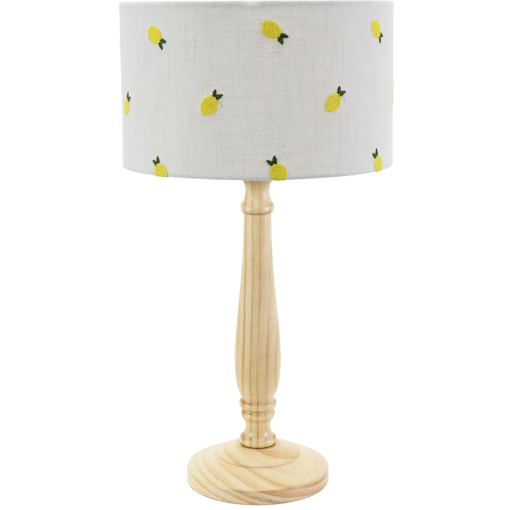 ValueLights Victoria Lemon Embroidered Shade Light Wood Candlestick LED Table Lamp Image 1