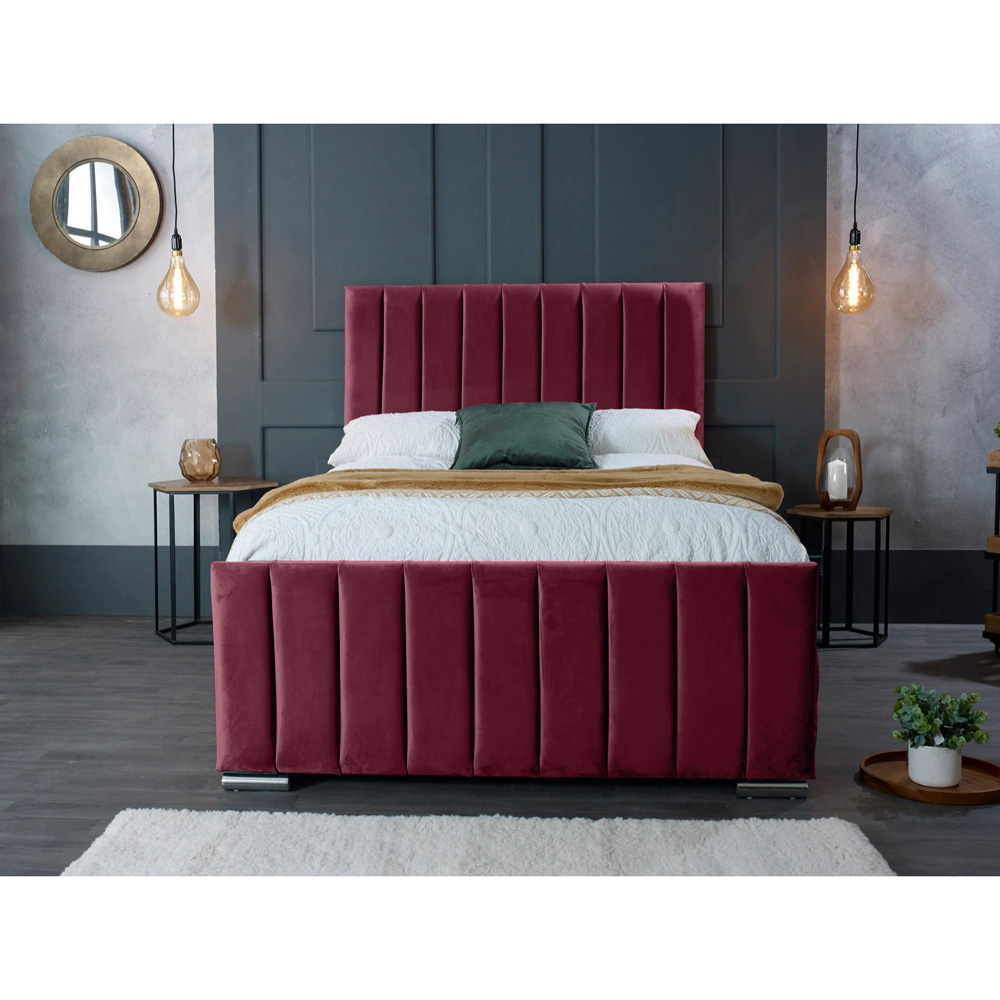 Eleganza Home Redding Double Maroon Plush Velvet Bed Frame with Headboard Image 3