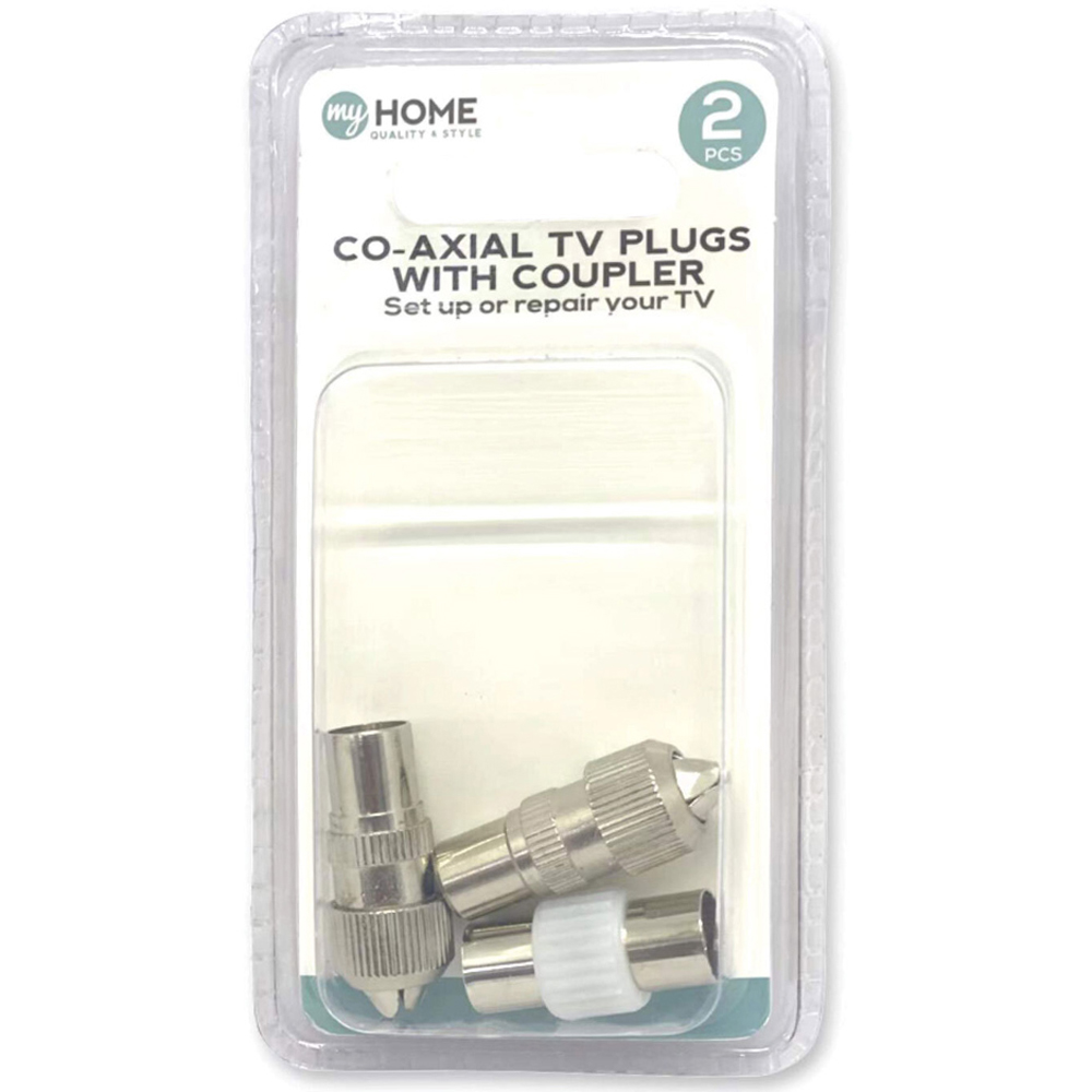 My Home Coaxial TV Plugs with Coupler 2 Pack Image