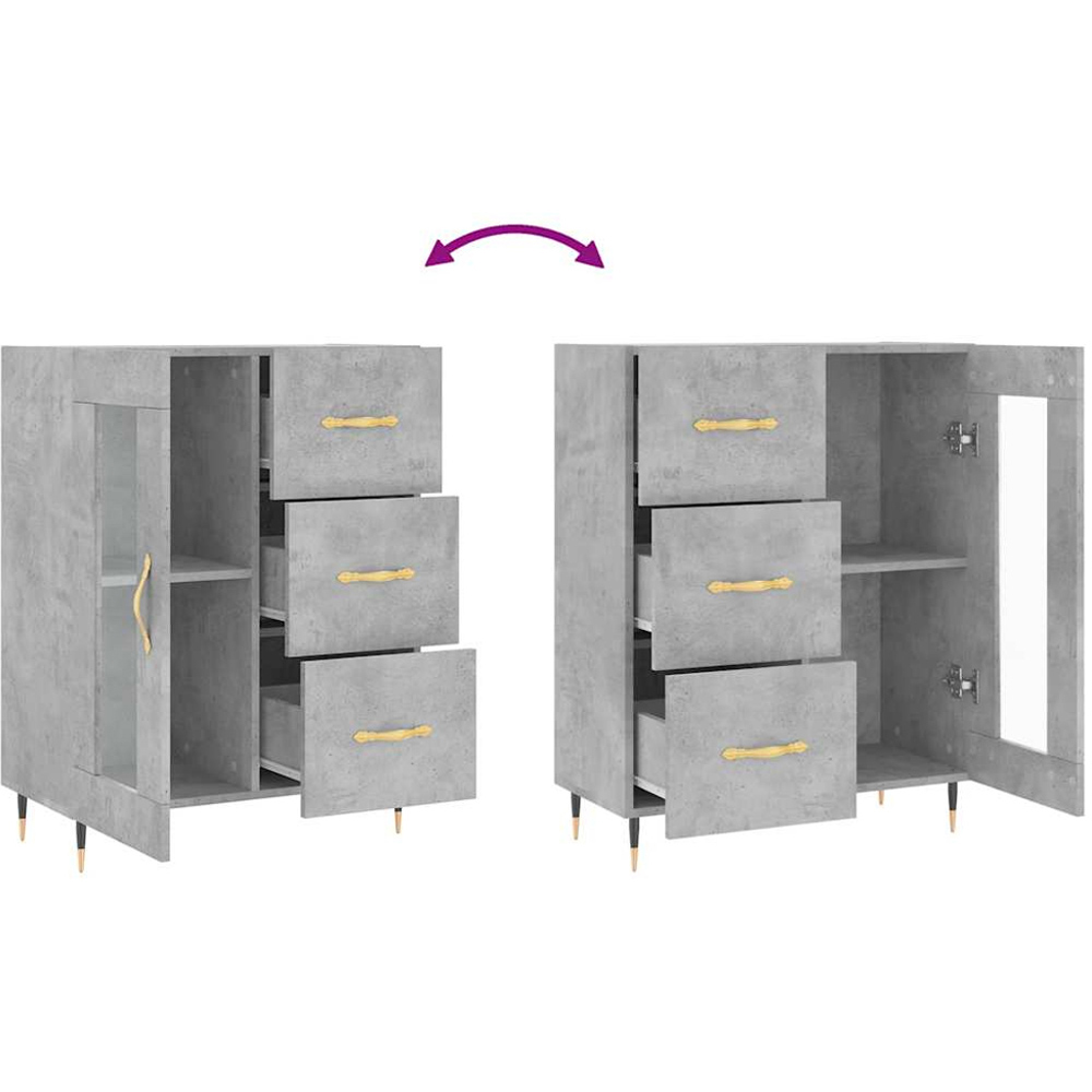 vidaXL Single Glass Door 3 Drawer Concrete Grey Wooden Sideboard Image 9