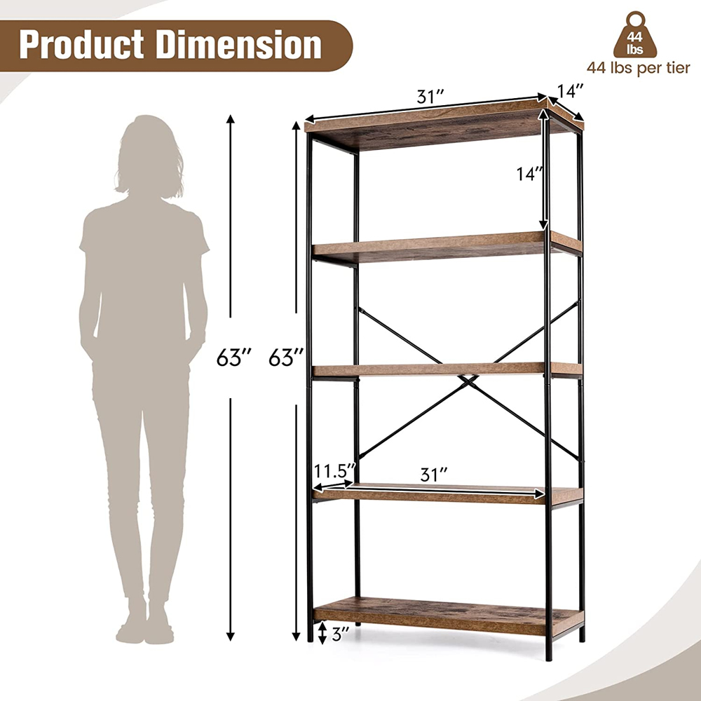 Costway 4 Shelf Brown Bookshelf Image 9
