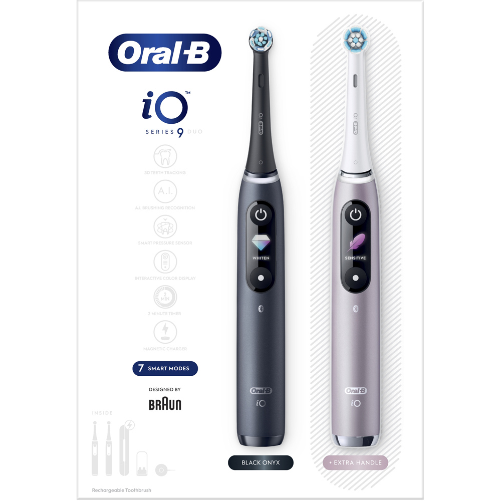 Oral-B iO Series 9 Black Lava and Rose Quartz Rechargeable Toothbrush 2 Pack Image 1