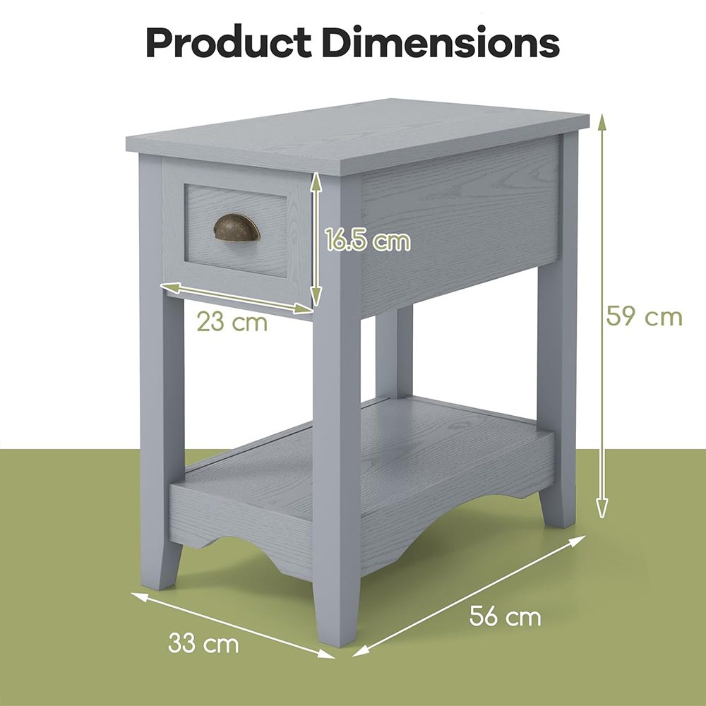 Costway Single Drawer Single Shelf Grey Rectangular Nightstand 2 Pack Image 8
