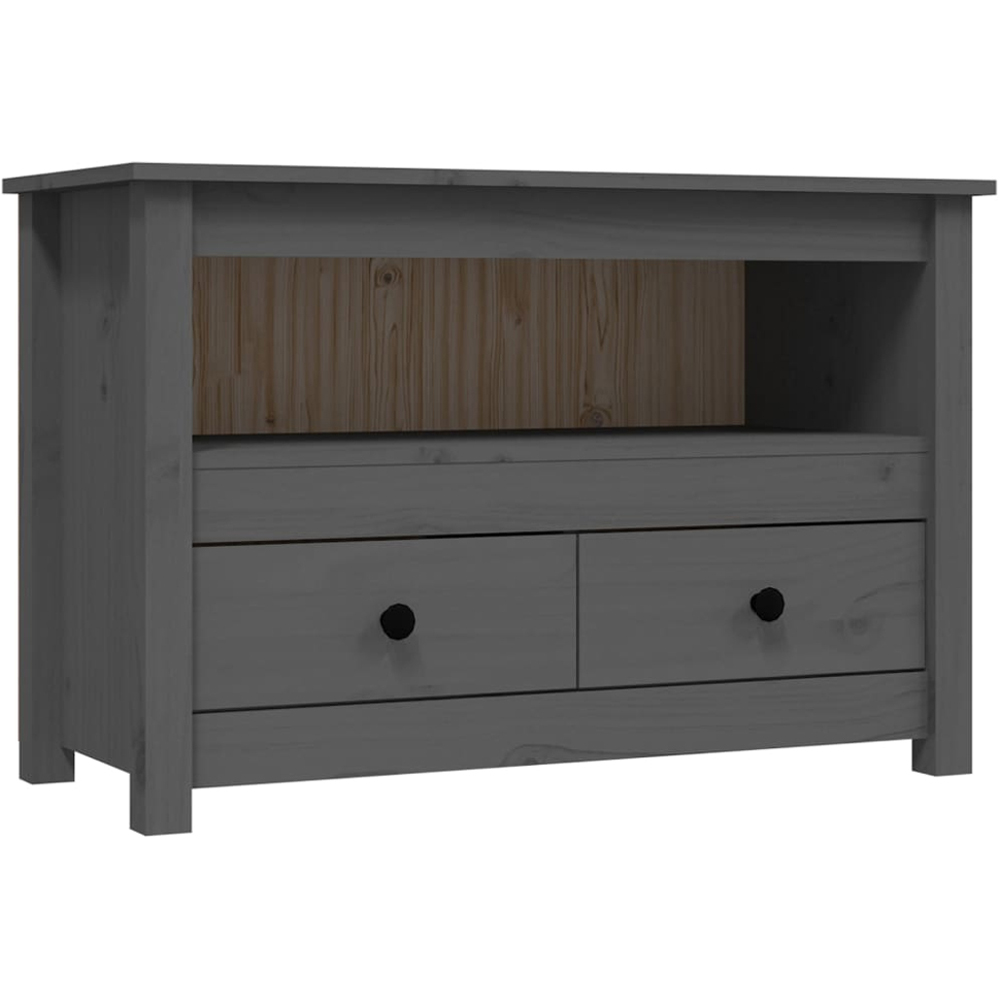 vidaXL 2 Drawer Single Shelf Grey Solid Pine Wood TV Cabinet Image 2