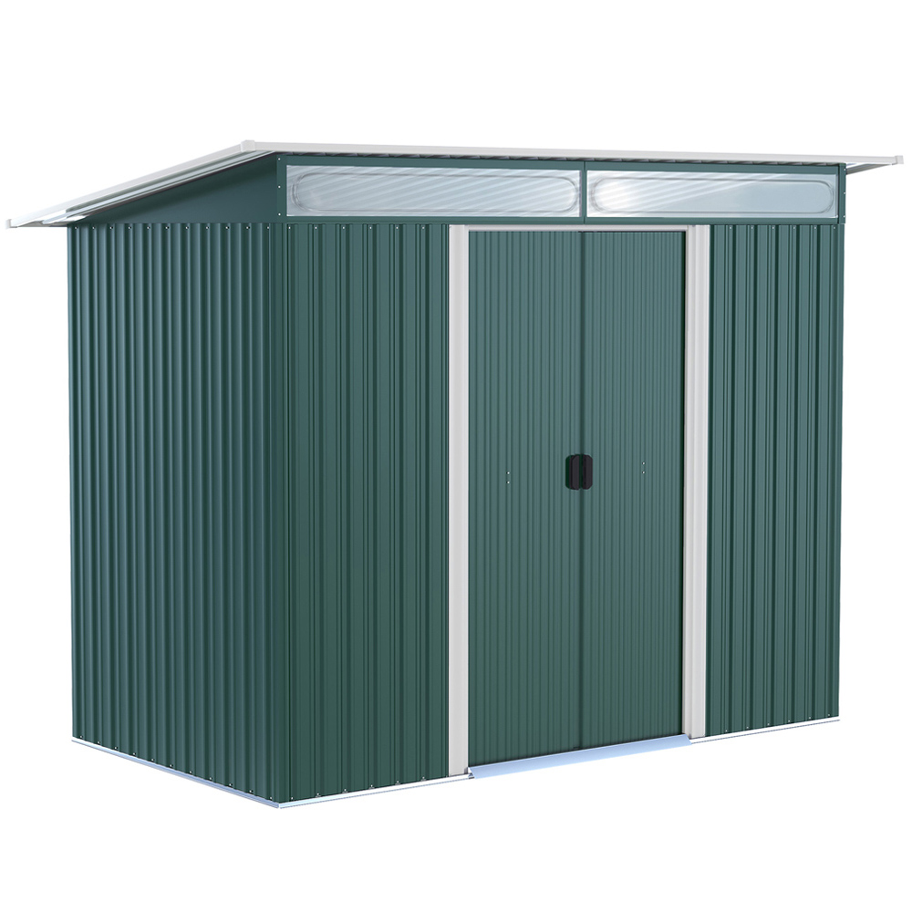 Outsunny 4.4 x 8.5ft Pent Roof Double Sliding Door Metal Storage Shed Image 1