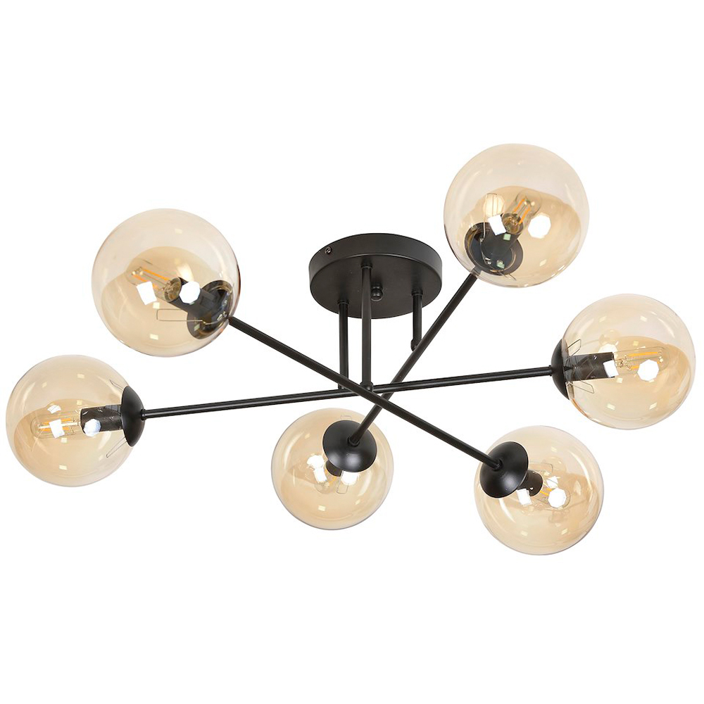 Emibig Brendi 6 Light Amber Shade Black E14 Ceiling Light Image 1