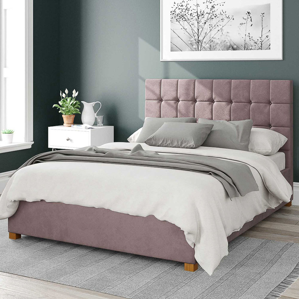 Aspire Sinatra Small Double Blush Plush Velvet Ottoman Bed Image 1