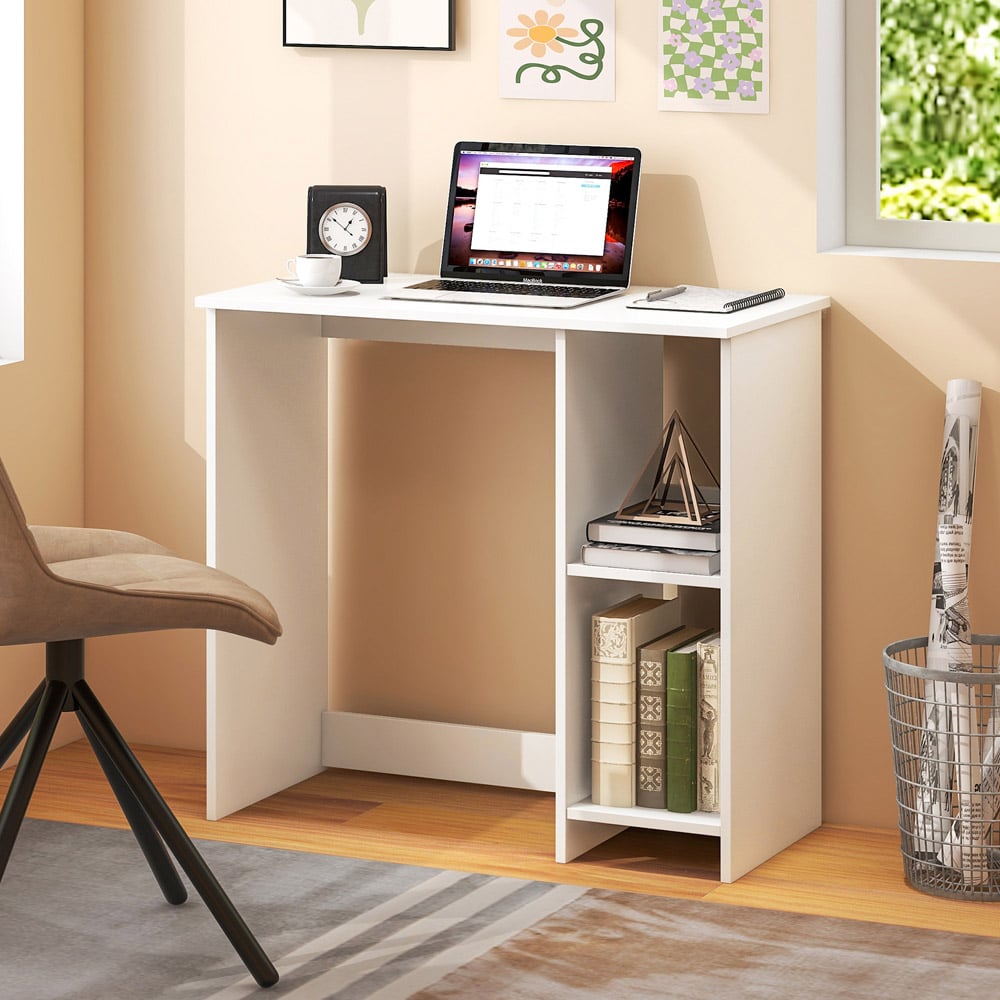 Costway 2 Shelf Small Computer Desk White Image 3