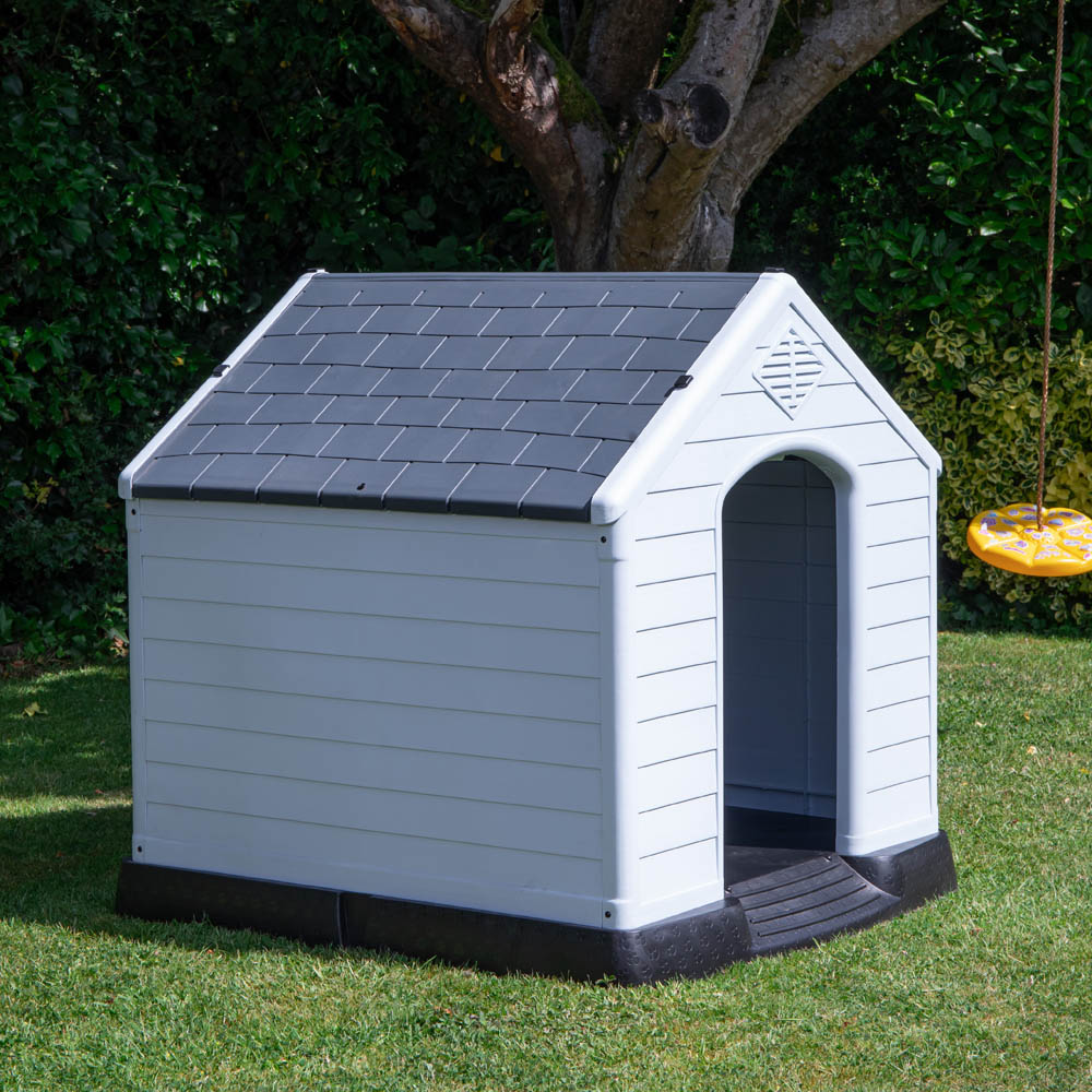 Samuel Alexander Large Grey Outdoor Plastic Dog House with Raised Bed 99 x 92cm Image 7