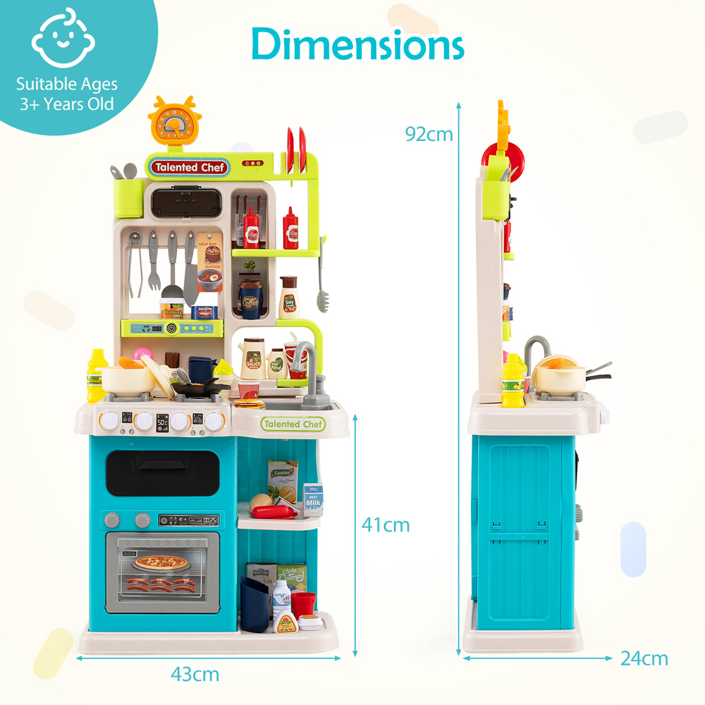 Costway Kids Blue Kitchen Play Set with Realistic Sounds and Lights Image 7