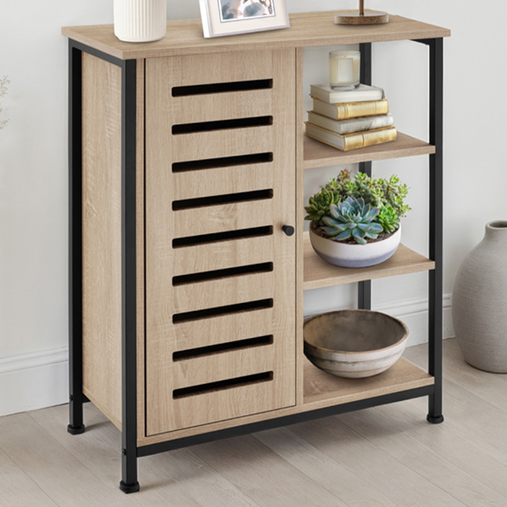 Tectake Runcorn Single Door 3 Shelf Sonoma Oak sideboard Image 1