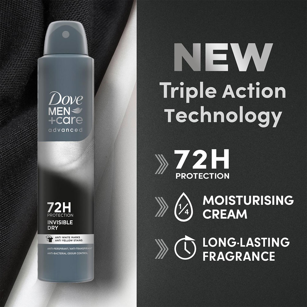 Dove Men+Care Advanced Invisible Dry Anti-Perspirant Deodorant Aerosol 200ml 12 Pack Image 5