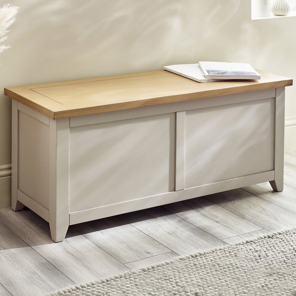 Julian Bowen Richmond Grey and Pale Oak Storage Bench Image 1