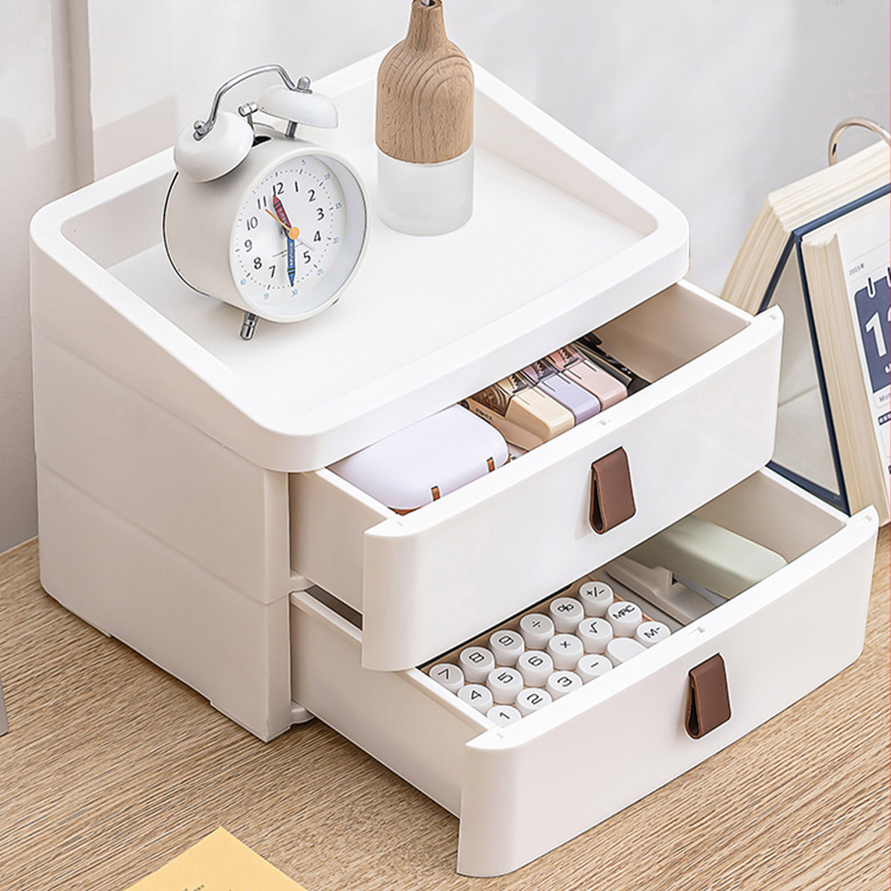 Living and Home White 2 Drawer Plastic Desktop Drawer Storage Organiser Image 6