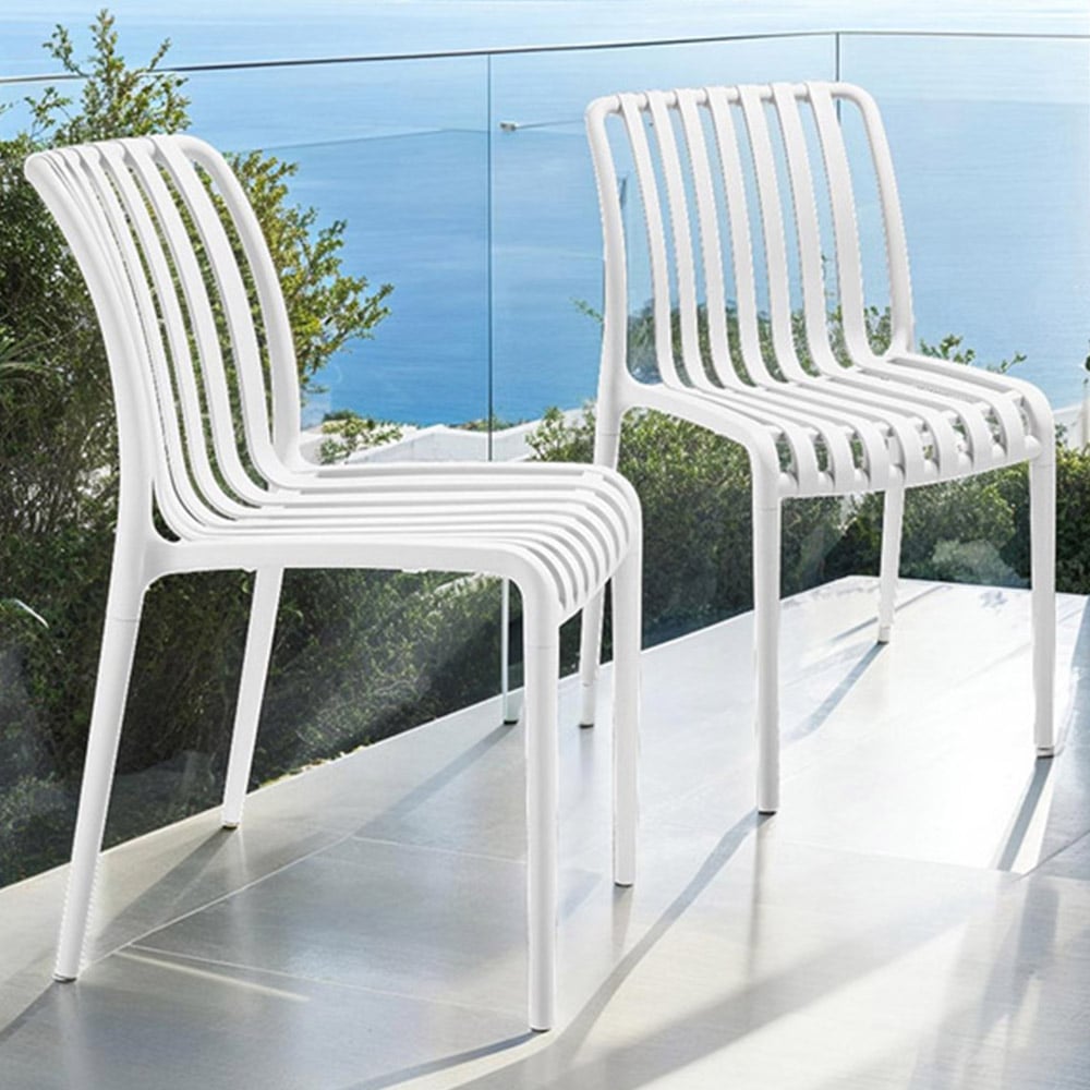 tectake Alcudia Set of 2 White Stackable Garden Chair Image 1