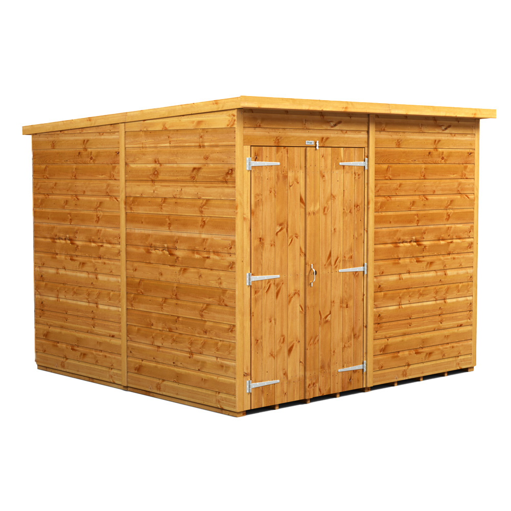 Power Sheds 8 x 8ft Double Door Pent Wooden Shed Image 1