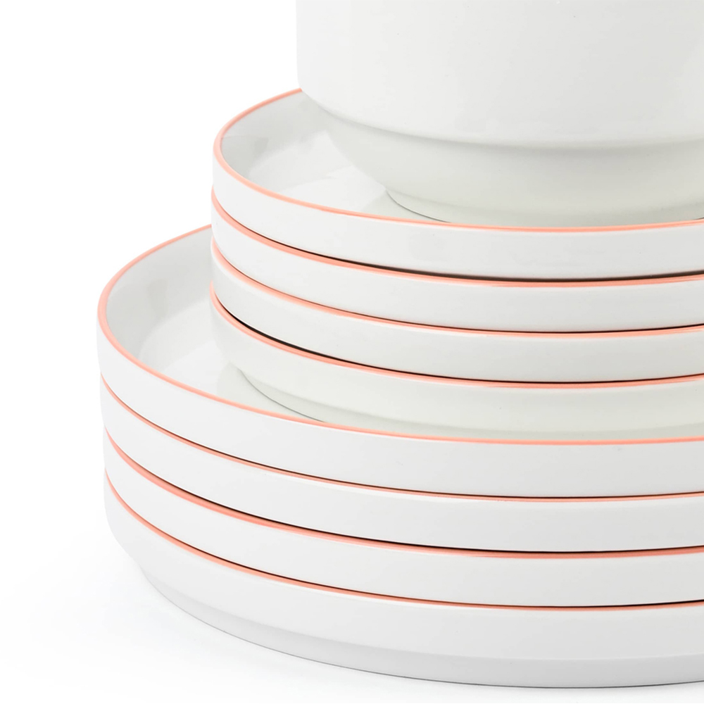 Waterside Orange Rim White Stackable 12 Piece Dinner Set Image 6