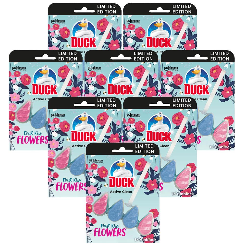 Duck First Kiss Flowers Active Clean Toilet Rim Block Case of 8 x 38.6g Image 1