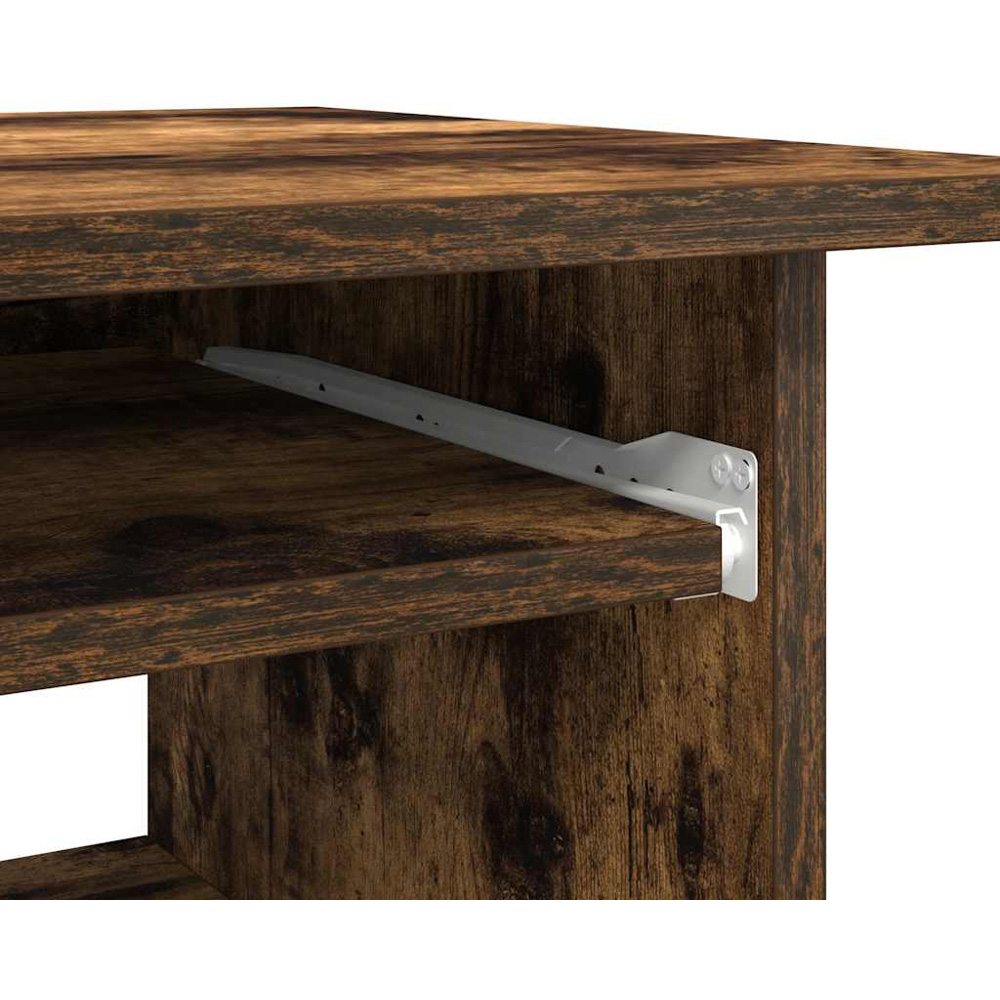 vidaXL 3 Shelf Computer Desk with Keyboard Tray Smoked Oak Image 6
