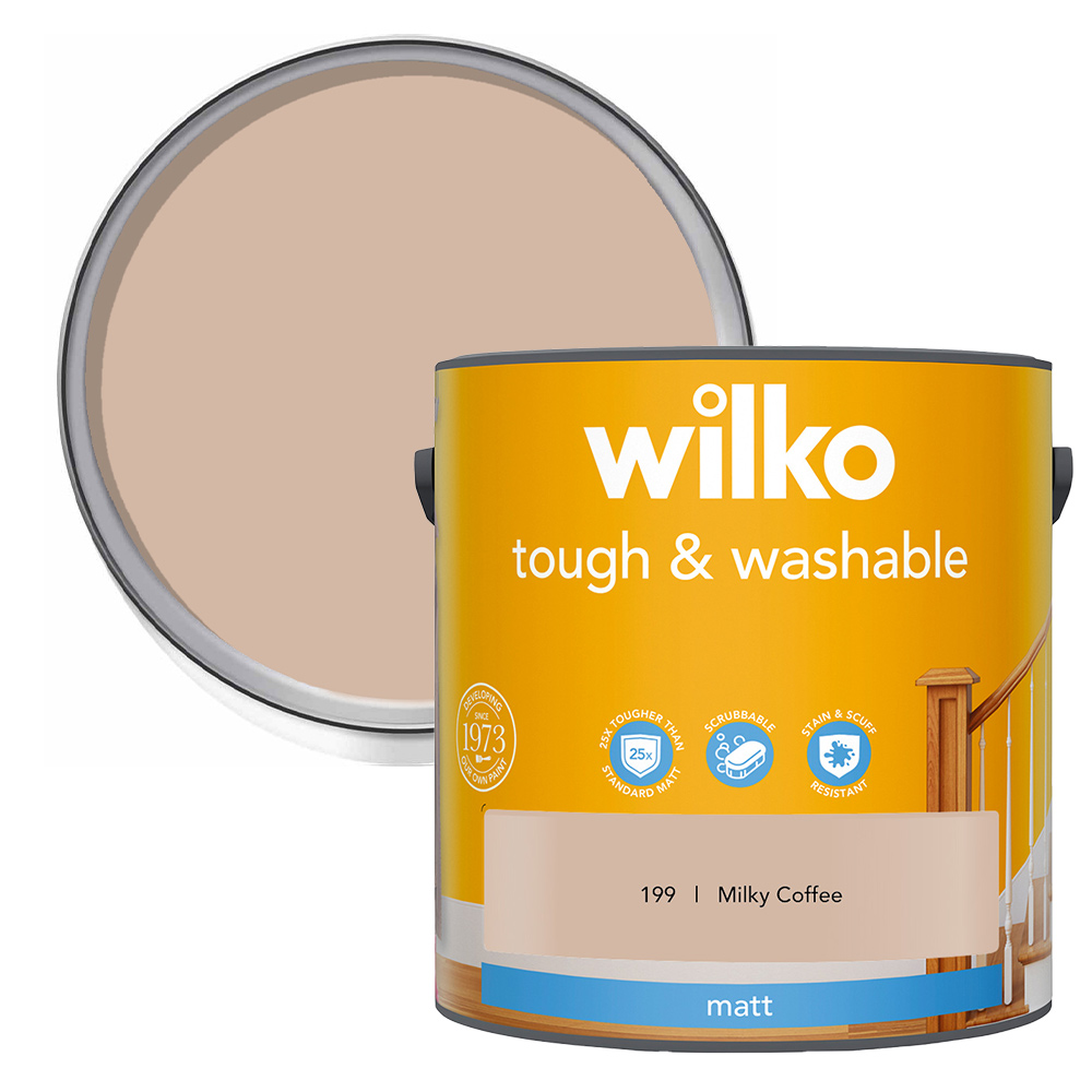 Wilko Tough & Washable Milky Coffee Matt Emulsion Paint 2.5L Image 1
