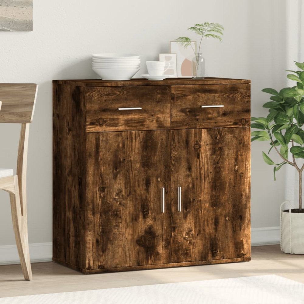 vidaXL 2 Door 2 Drawer Smoked Oak Sideboard Image 3