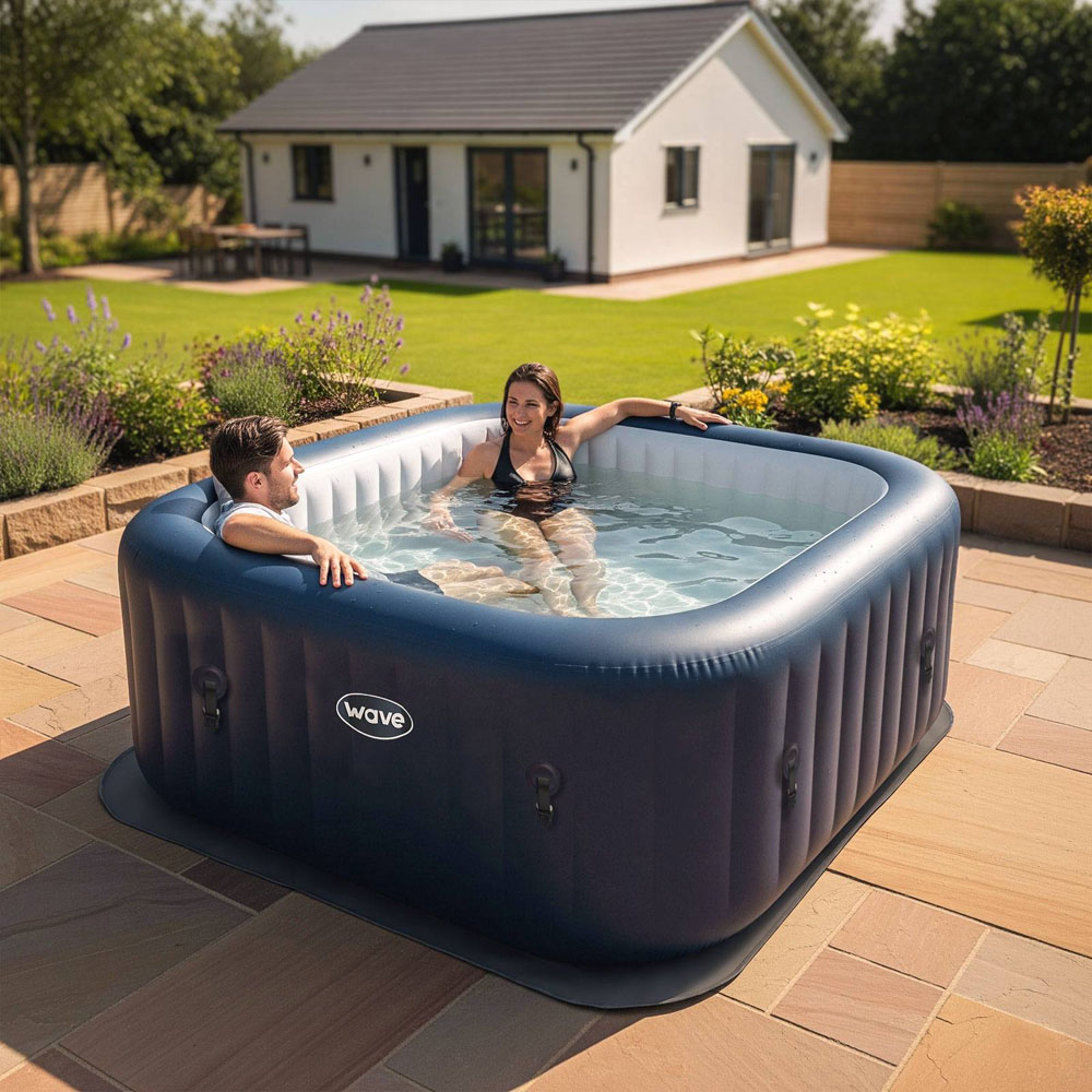 Wave Spas Pacific 4 Person Navy Square Inflatable Hot Tub with EnergySave Bundle Image 2
