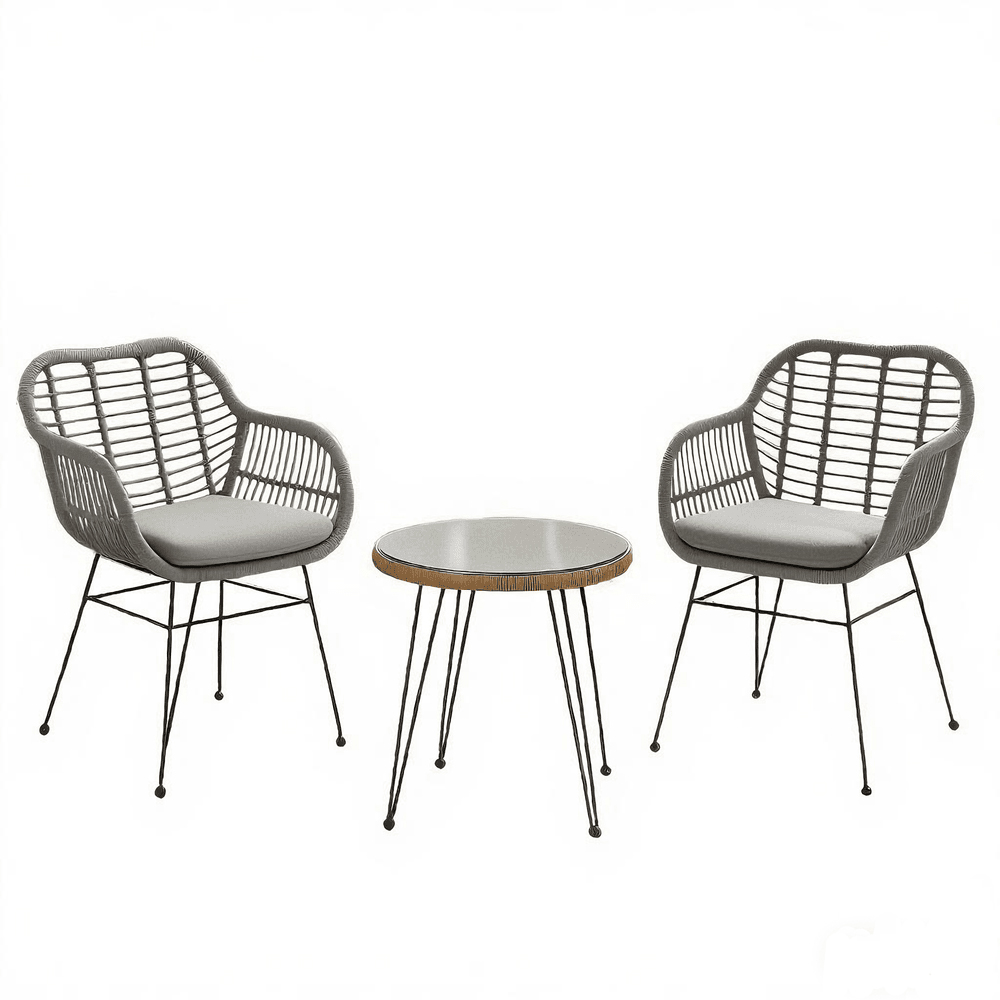 Home Republic Malibu 2 Seater Grey Rope Weave Garden Bistro Set with Cushion Image 2
