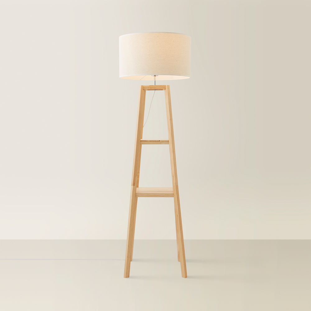 ValueLights Wakefield 2 Shelf White Edge Drum Shade Wooden LED Floor Lamp Image 5