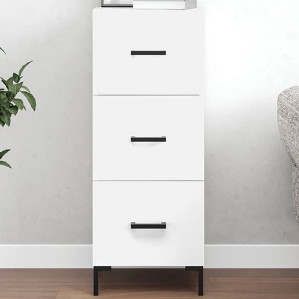 vidaXL 3 Drawer White Narrow Sideboard Image 1