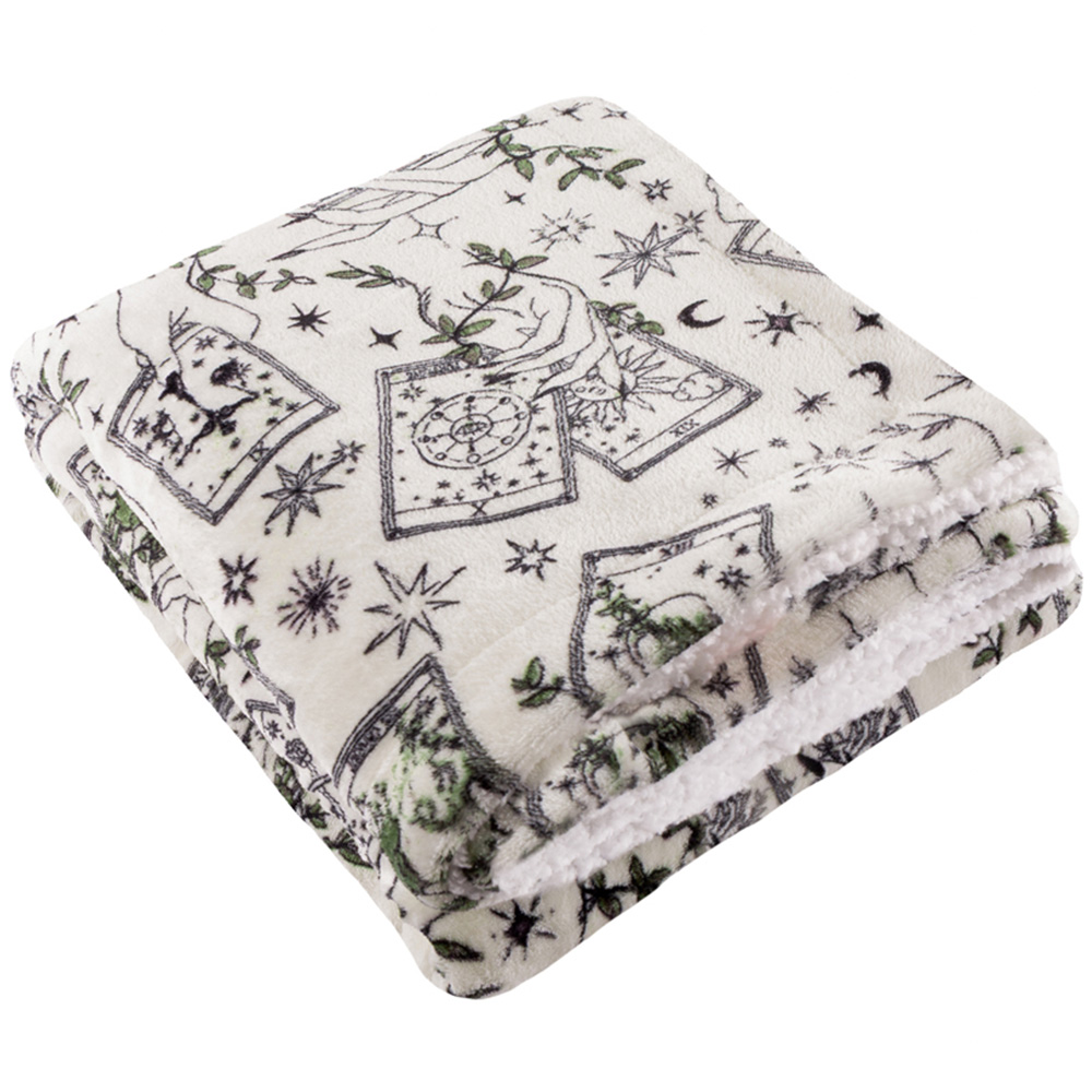 Furn Celestial Stories Printed Green Sherpa Fleece Throw 130 x 180cm Image 1