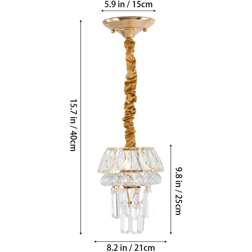 Living and Home Gold Iron Crystal E14 Pendant Light Image 8