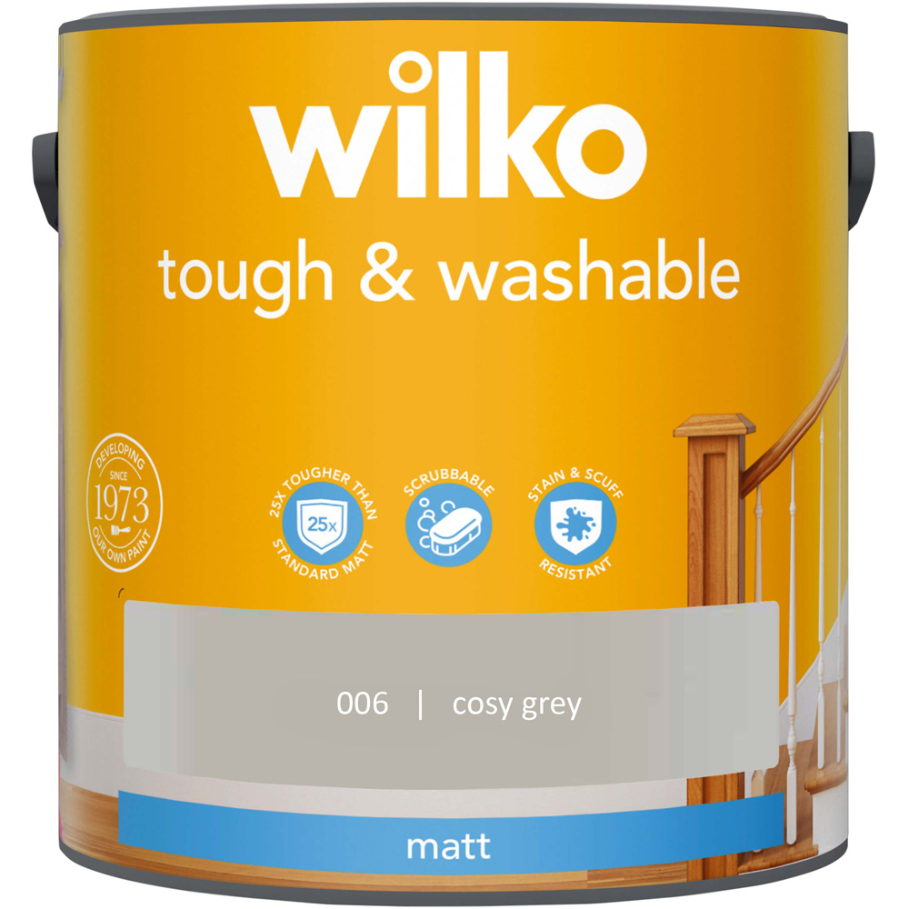 Wilko Tough & Washable Cosy Grey Matt Emulsion Paint 2.5L Image 2