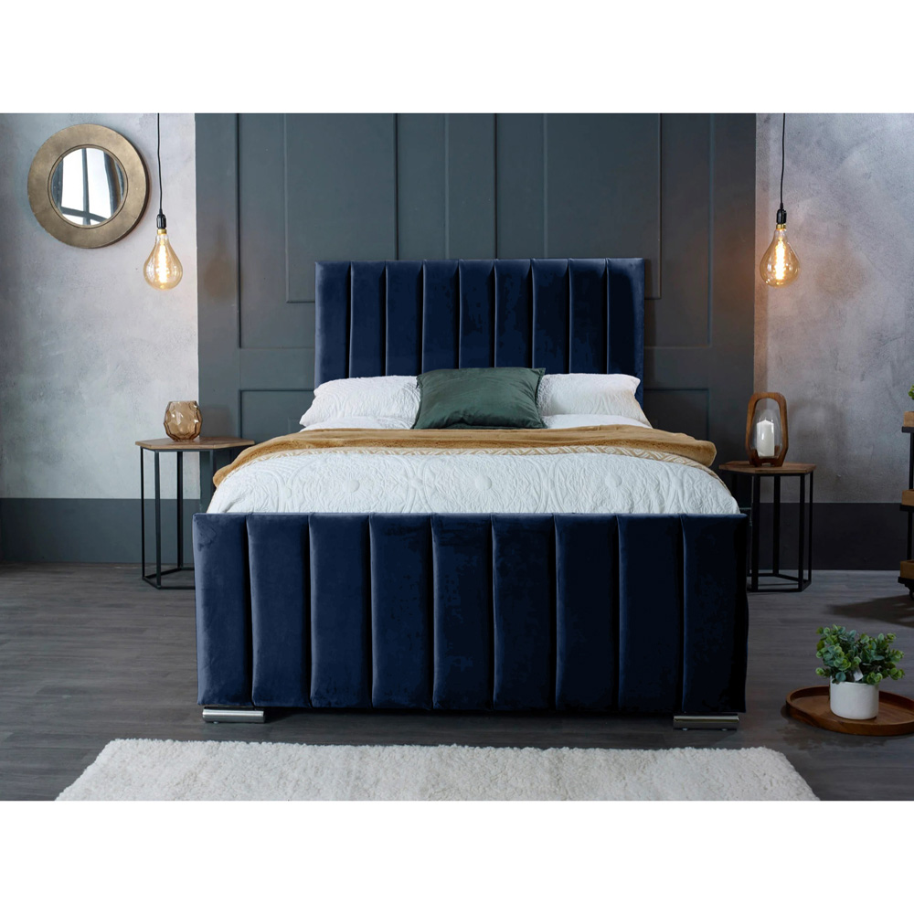 Eleganza Home Redding Super King Size Blue Plush Velvet Bed Frame with Headboard Image 3