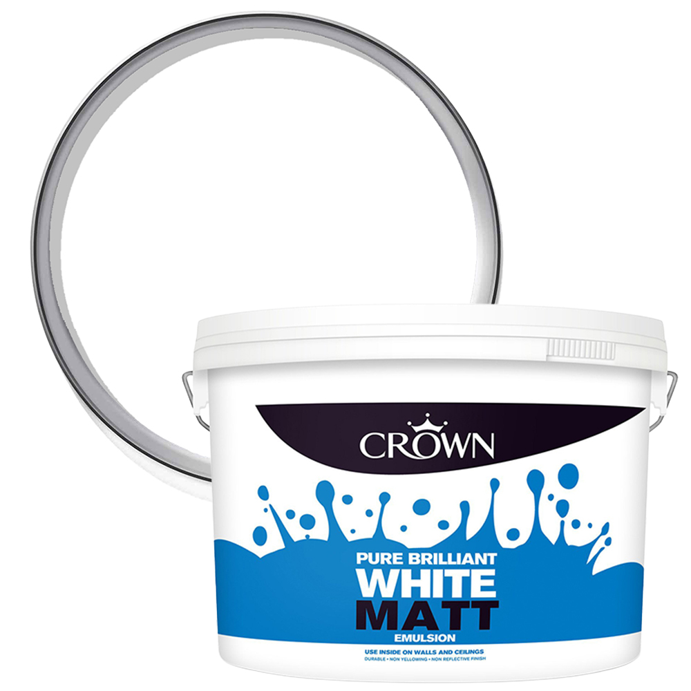 Crown Walls and Ceilings Pure Brilliant White Matt Emulsion Paint 10L Image 1