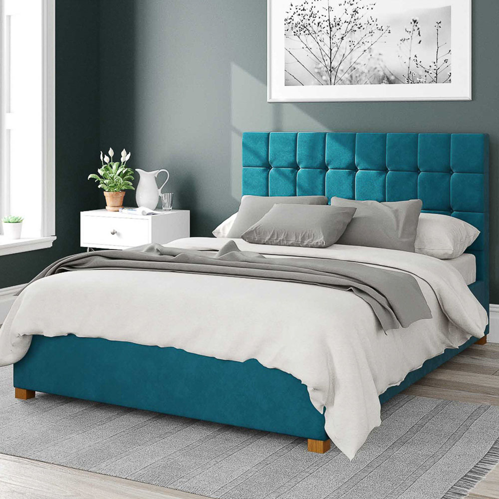 Aspire Sinatra Single Teal Plush Velvet Ottoman Bed Image 1