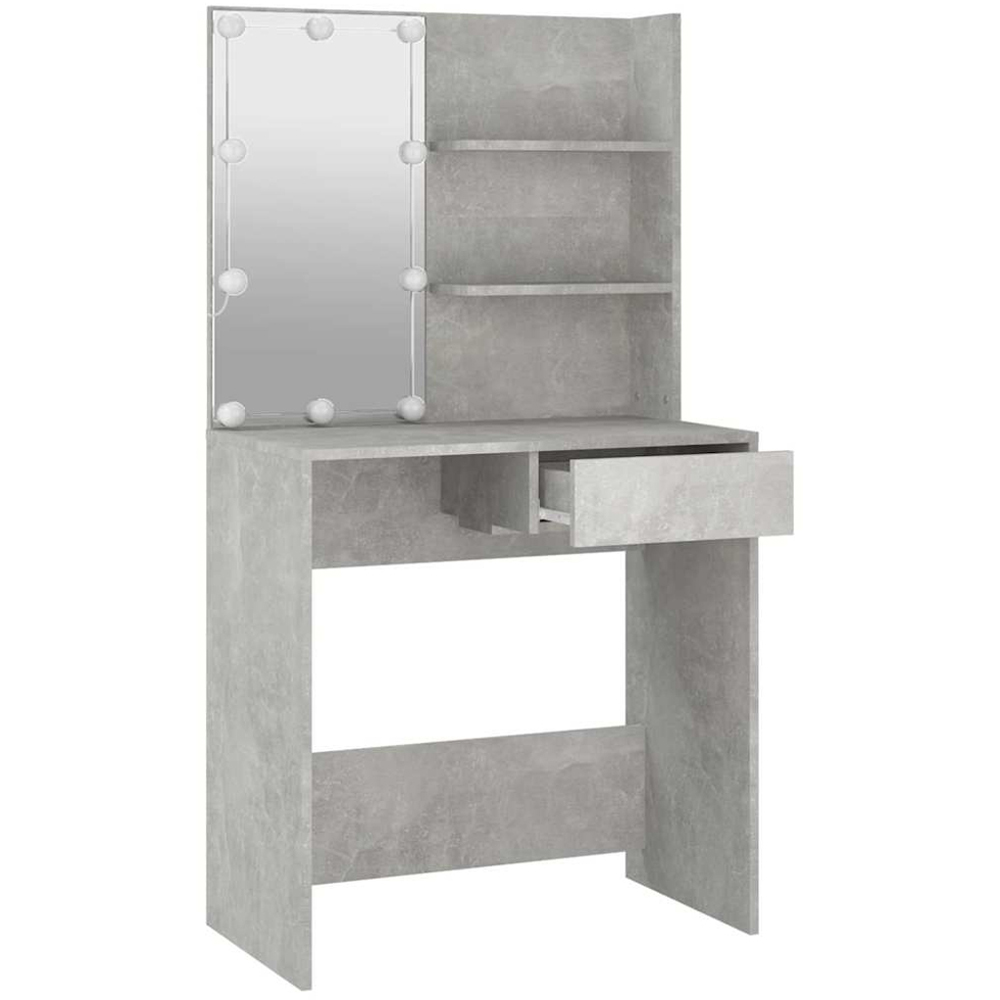 vidaXL Single Drawer 2 Shelf Concrete Grey Dressing Table with LED Mirror Image 7