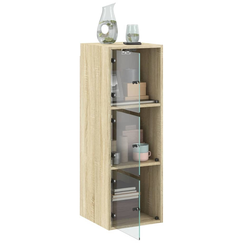 vidaXL 2 Door Sonoma Oak Glass Wall Cabinet Image 4