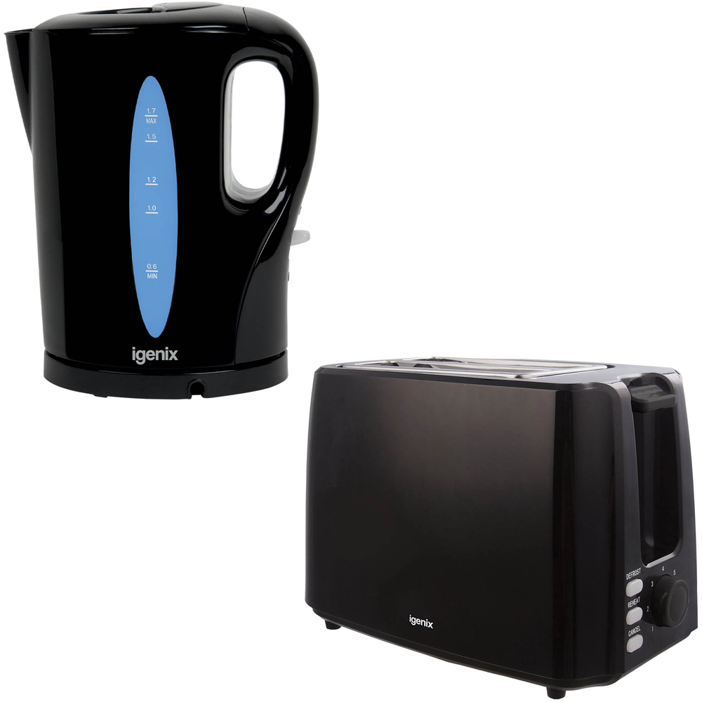 Igenix IGPK32 Black 2 Slice Toaster and 1.7L Kettle Set Image 1